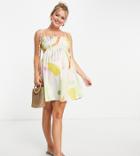 Asos Design Maternity Shirred Detail Strappy Mini Sundress In Smudge Print-multi