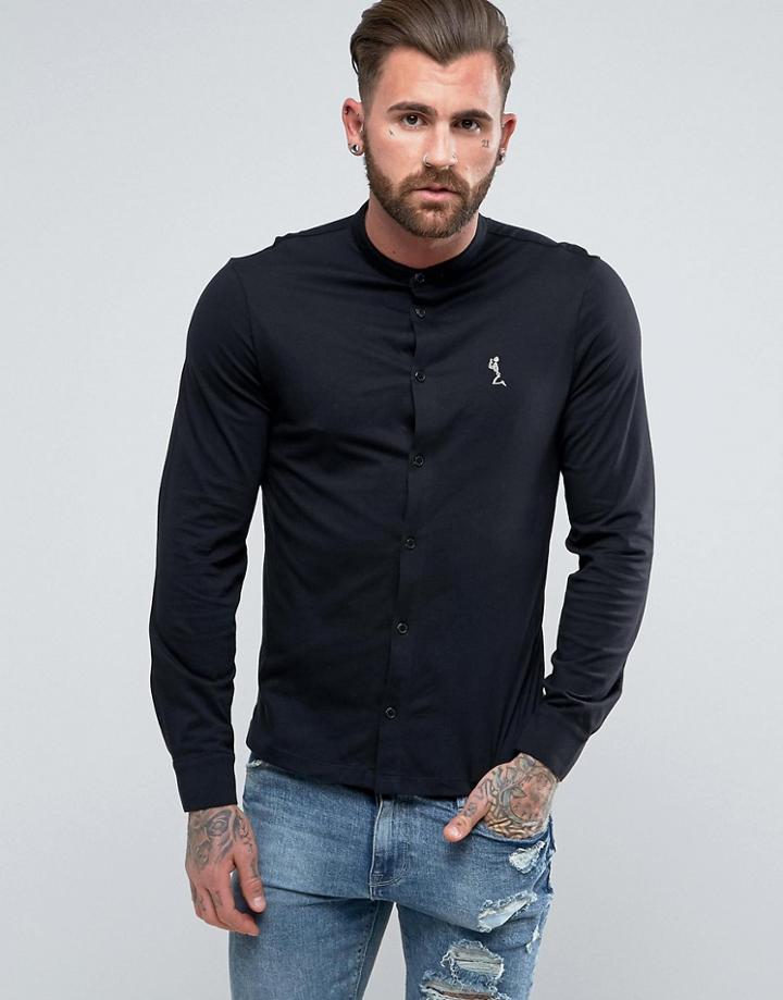Religion Button Down Shirt With Grandad Collar - Black