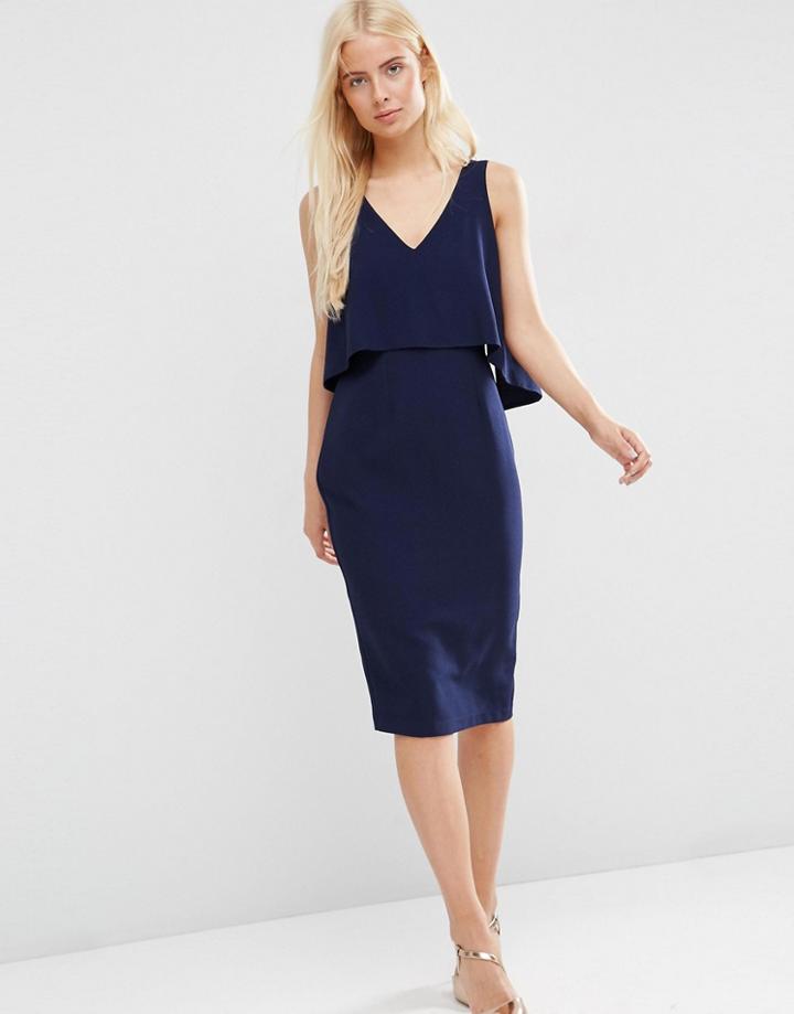 Asos Double Layer Pencil Dress - Navy