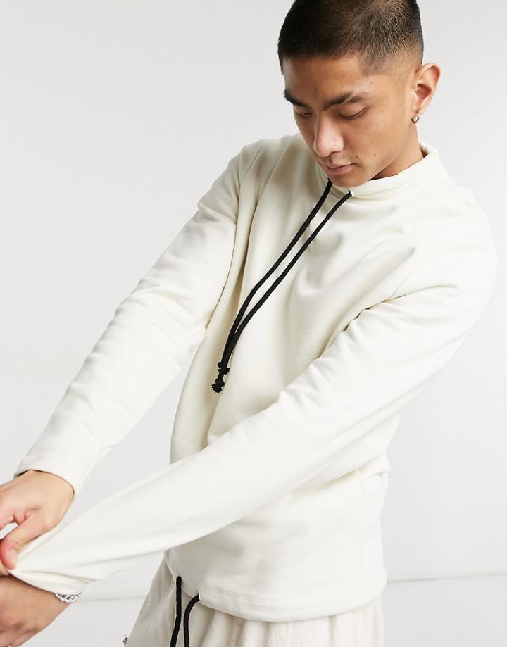 Asos Design Funnel Neck Sweatshirt In Beige-neutral