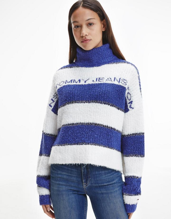 Tommy Jeans Turtleneck Knitted Sweater In Blue Stripe-blues