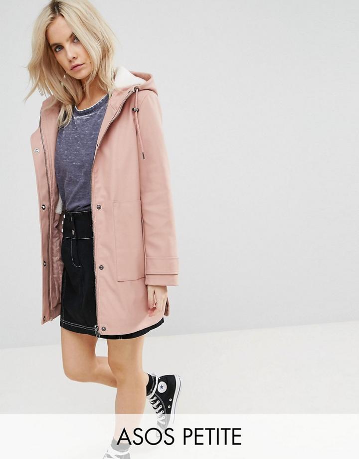 Asos Petite Premium Rain Coat With Fleece Lining - Pink