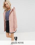 Asos Petite Premium Rain Coat With Fleece Lining - Pink