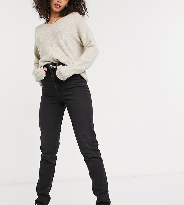 Asos Design Tall High Rise 'lift And Contour' Slim Mom Jeans In Washed Black