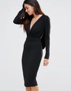 Hedonia Long Sleeve Midi Dress With Scalloped Edge - Black