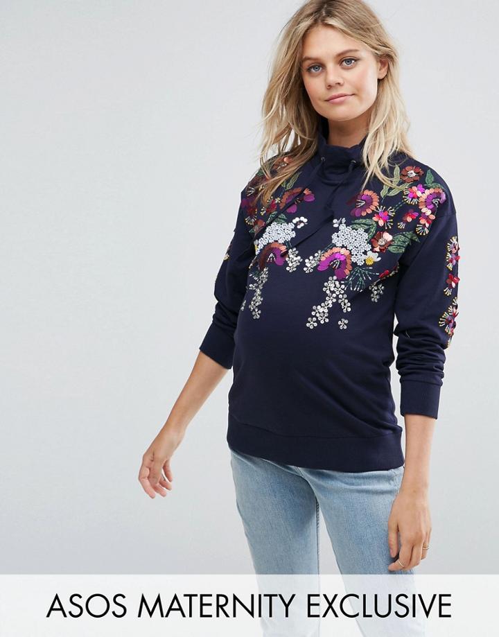 Asos Maternity Print And Embellished Sweat Top - Navy