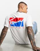 Tommy Jeans Color Block Script Logo Front And Back Print T-shirt In White