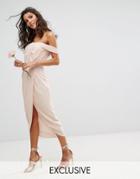 Tfnc Wedding Bardot Midi Dress With Wrap Front And Pleated Bust - Pink