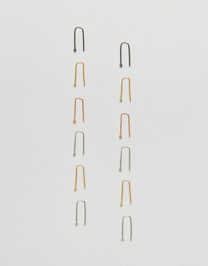 Asos Pack Of 6 Bar Through Earrings - Multi