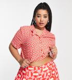 Twisted Wunder Plus Short Sleeve Boxy Shirt In Pink Geo Print - Part Of A Set