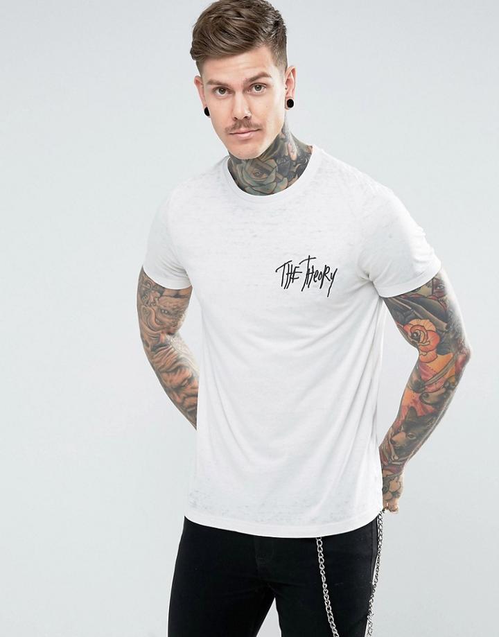 Asos T-shirt In Burn Out With Chest Embroidery - Gray