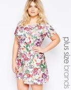 Praslin Plus Size Skater Dress In Floral Print - Cream Floral