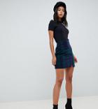 Asos Design Tall Navy Plaid Mini Skirt With Asymmetric Zip - Navy