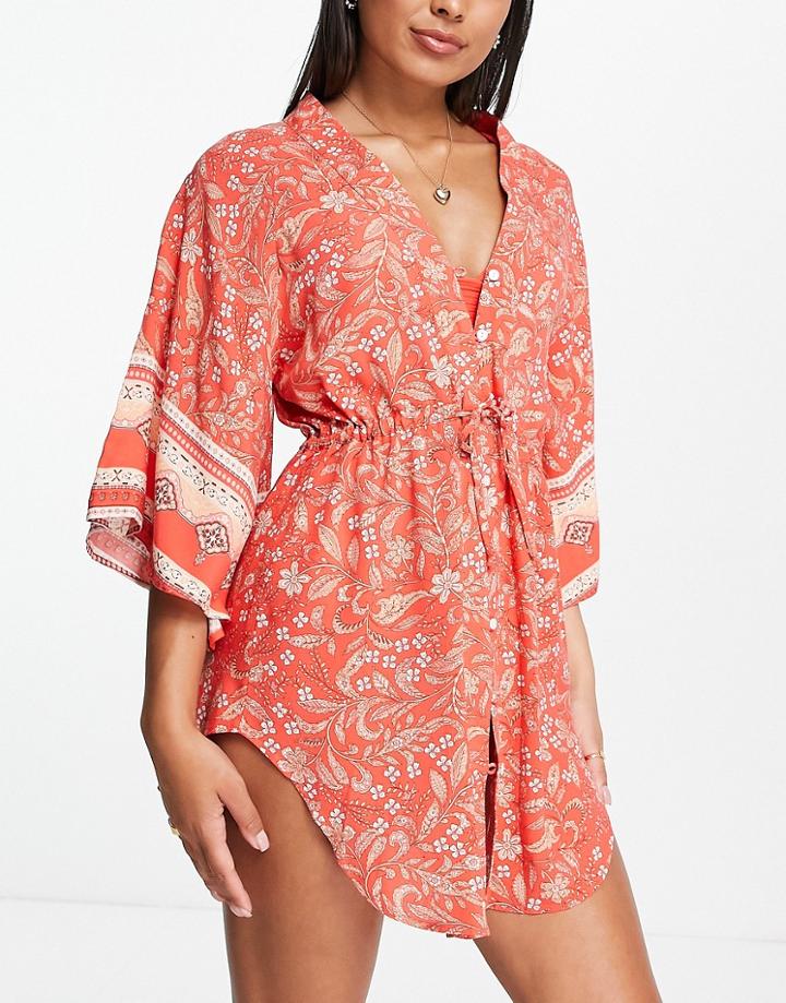 Rip Curl Lunar Tides Beach Kimono In Red Paisley