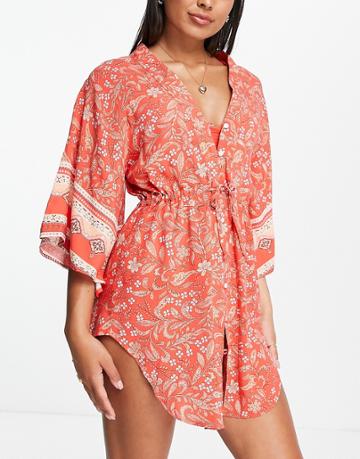 Rip Curl Lunar Tides Beach Kimono In Red Paisley