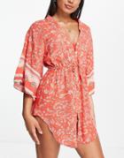Rip Curl Lunar Tides Beach Kimono In Red Paisley