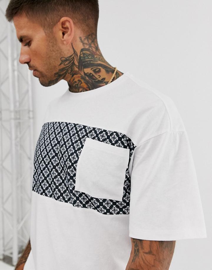 Only & Sons Baroque Stripe Pocket T-shirt In White - White