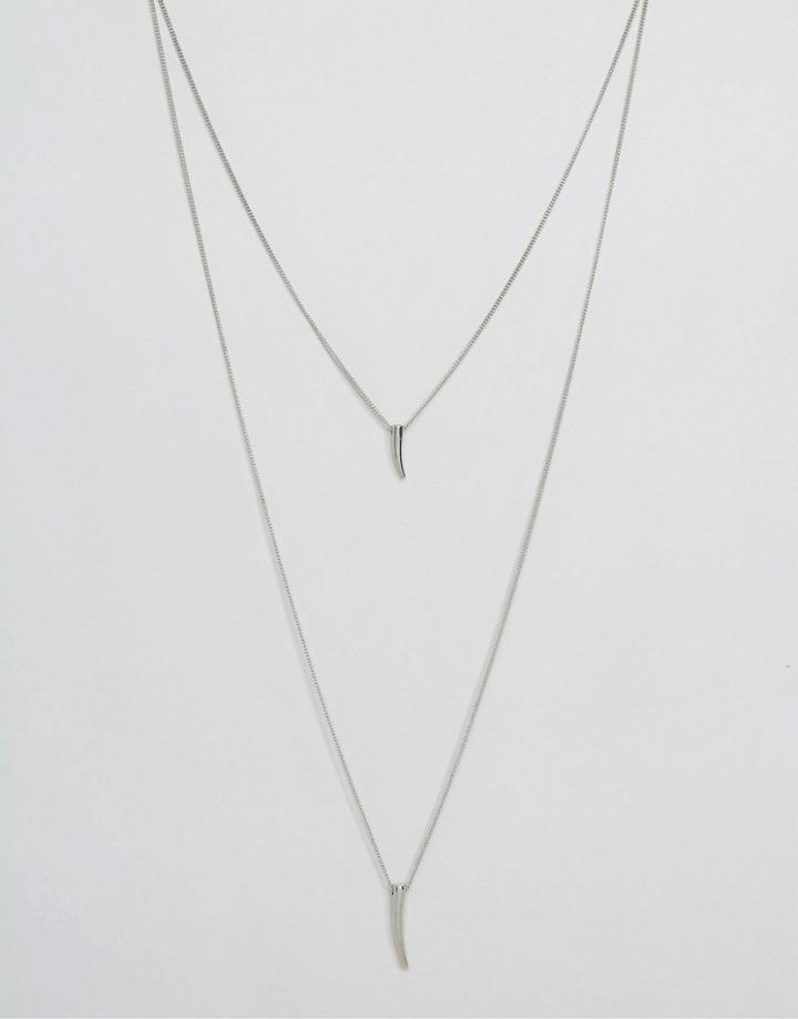 Asos Sleek Horn Lariat Necklace - Silver