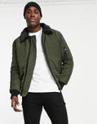 River Island Ma1 Sherpa Collar Bomber Jacket In Khaki-green
