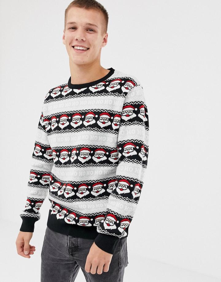 Threadbare Tall Ho Ho Ho Santa Holidays Sweater-black
