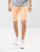 Asos Denim Shorts In Super Skinny Orange With Thigh Rip - Orange