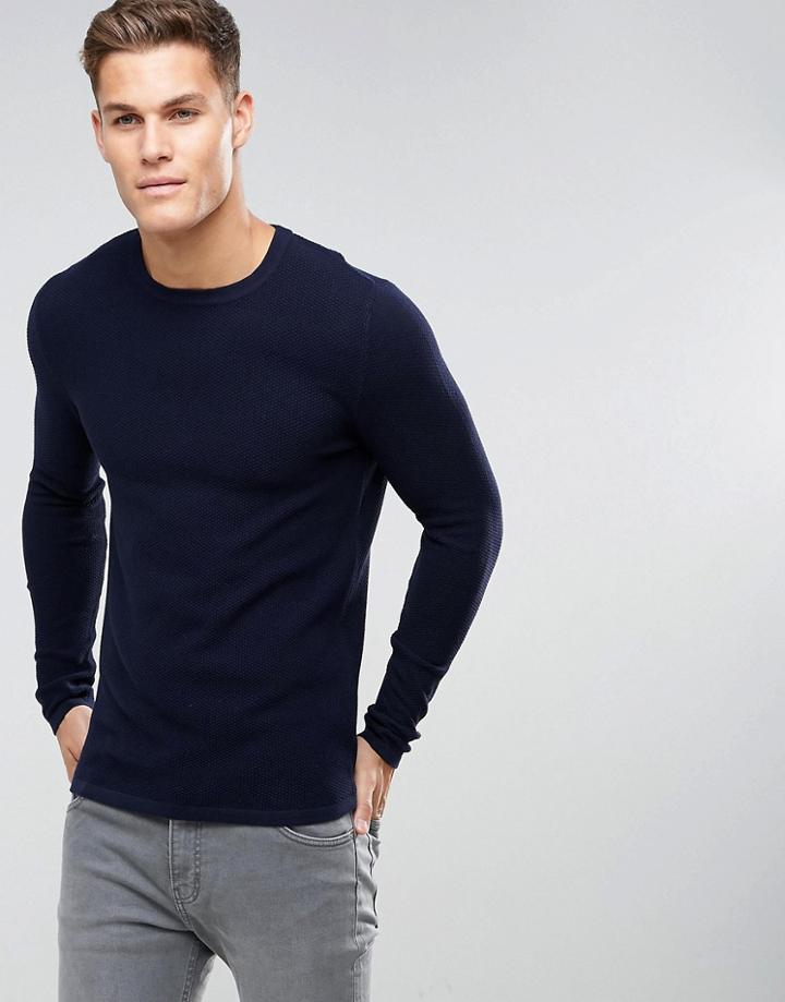 Jack & Jones Premium Sweater In Waffle - Navy