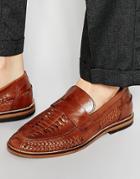Asos Penny Loafers In Woven Tan Leather - Tan