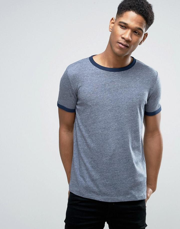 Esprit Crew Neck Slubby Ringer T-shirt - Navy
