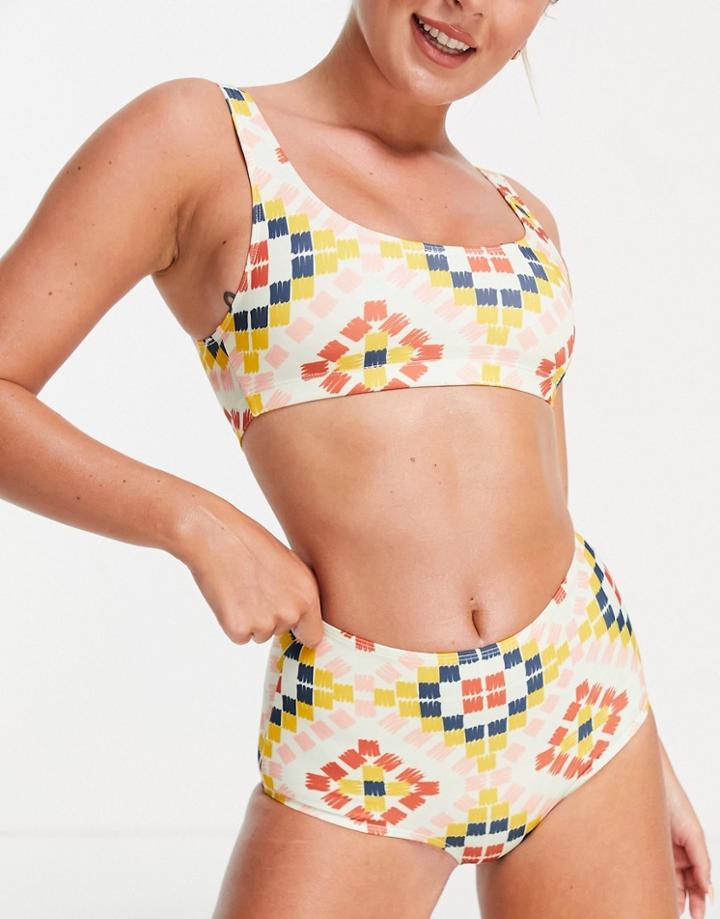 Monki Nilla High Waist Bikini Bottom In Mosaic Print - Multi