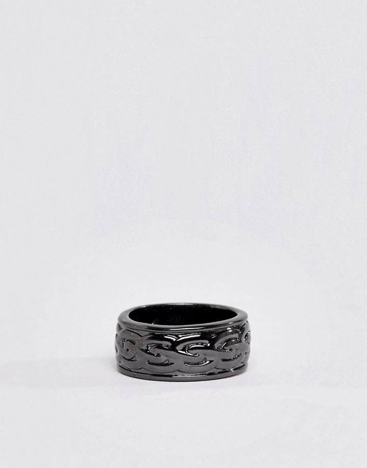 Aetherston Engraved Band Ring In Gunmetal - Silver