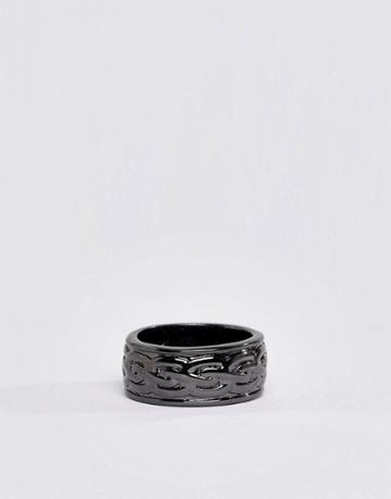Aetherston Engraved Band Ring In Gunmetal - Silver