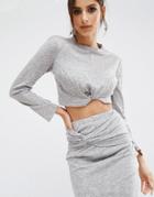 Kendall + Kylie Long Sleeve Crop Top - Gray