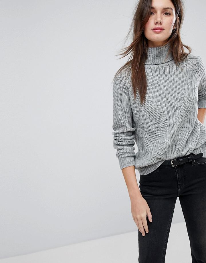 Jdy High Neck Knitted Sweater - Gray