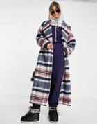 Weekday Kia Recycled Polyester Brushed Long Coat In Check-multi