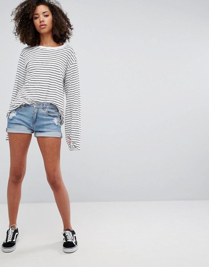 Pull & Bear Rolled Hem Denim Short - Blue