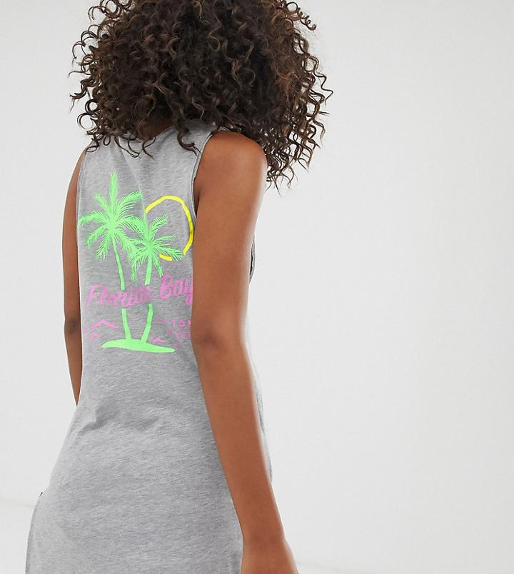 Asos Design Tall 'florida Bay' Neon Print Jersey Beach Cover Up-gray