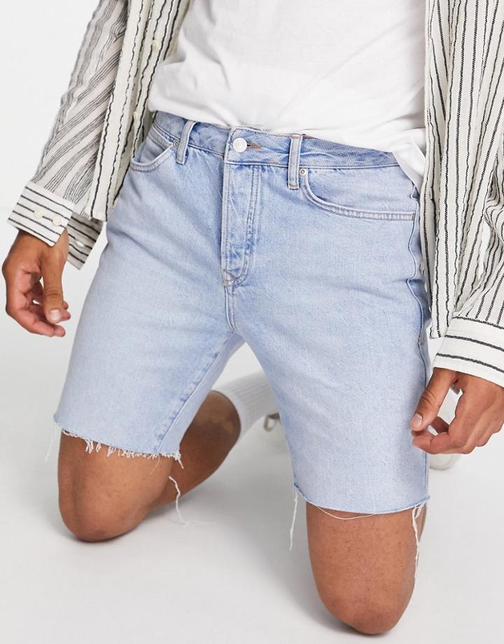 Topman Slim Denim Shorts In Light Wash-blues