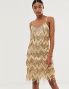 City Goddess Zig Zag Sequin Tassel Mini Dress - Gold