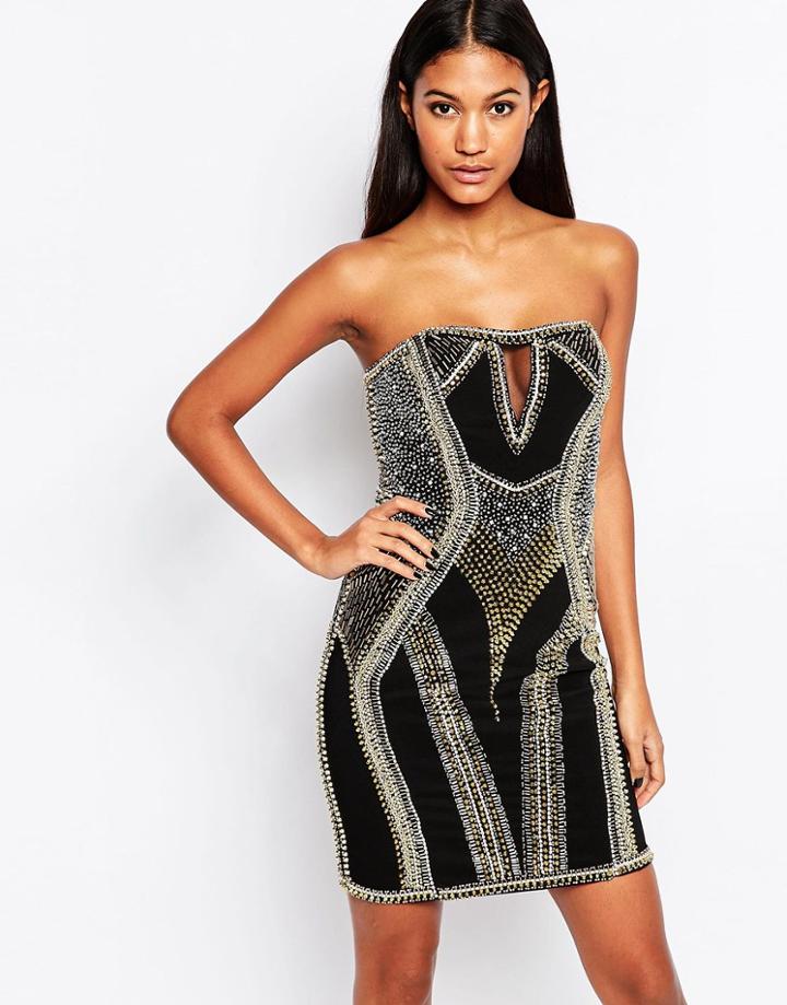 Forever Unique Leesa Heavily Embellished Mini Dress - Black