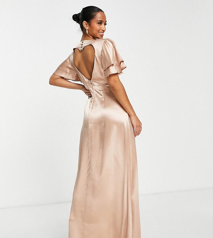 Topshop Petite Vera Blend Bridesmaid Heart Cut Out Back Midi Dress In Blush - Pink
