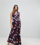 Bluebelle Maternity Maxi Dress With Plunge Neck And Cut Out Detail - Multi