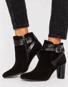 H By Hudson Leather Strap Heel Boots - Black
