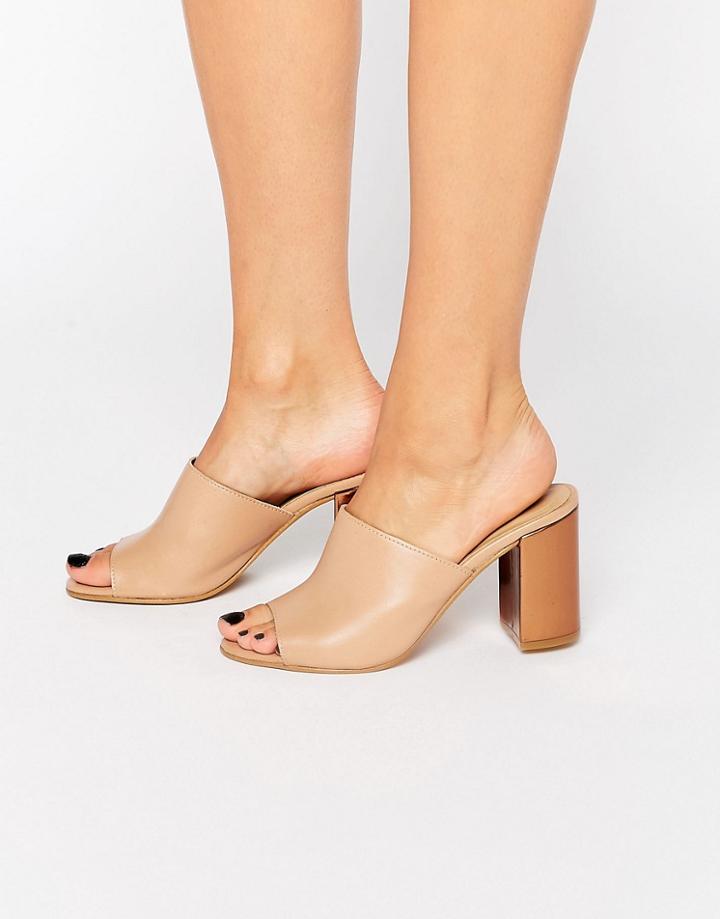 Park Lane Contrast Heel Leather Mule - Nude Leather