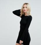 Asos Petite Mini Bodycon Dress With Fluted Sleeves - Black