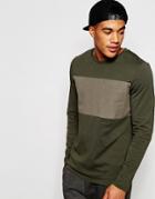 Asos Long Sleeve T-shirt With Cut & Sew Woven Panel - Green