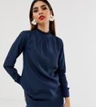 Verona High Neck Long Sleeved Top In Navy - Navy