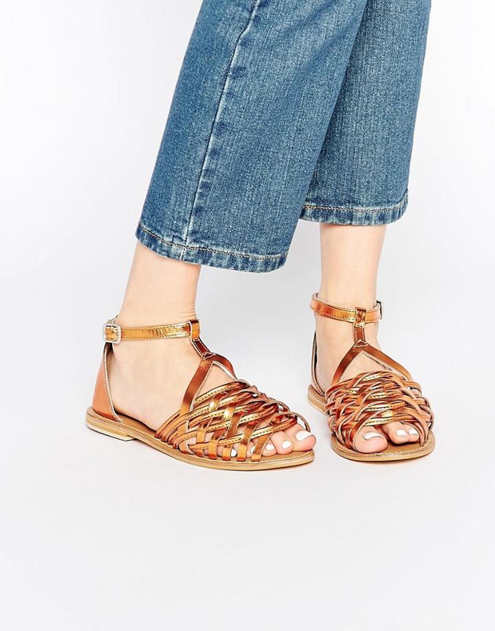 Asos Jailbird Leather Woven Shoes - Bronze