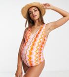 River Island Maternity Printed Swimsuit In Orange-purple