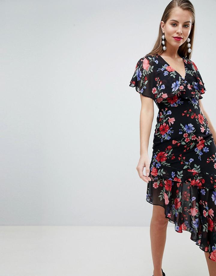 Lipsy Printed Asymmetric Hem Dress-multi