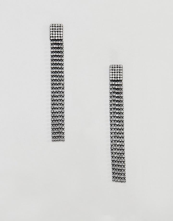 Steve Madden Square Link Fringe Drop Statement Earrings - Silver